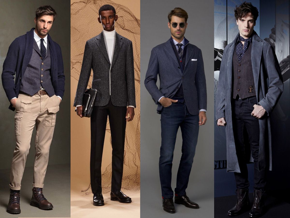 Стиль мужской одежды. Слева направо: Brunello Cucinelli, Canali, Kiton, Trussardi.